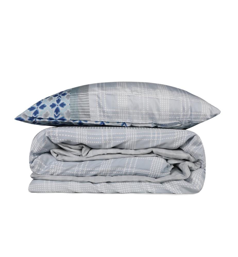 Ensemble De Couvertures De Courtepointe Unique En Satin, Bleu Gris Blanc Bleu Foncé, Satin Coton
