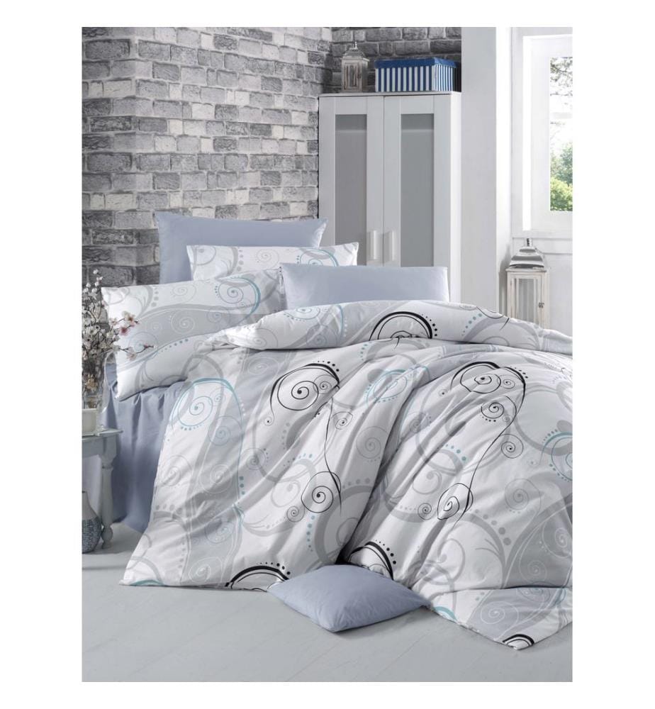 Set Di Coperture Per Trapunta Ranforce King, White Grigio Nero, Di Cotone Ranforce