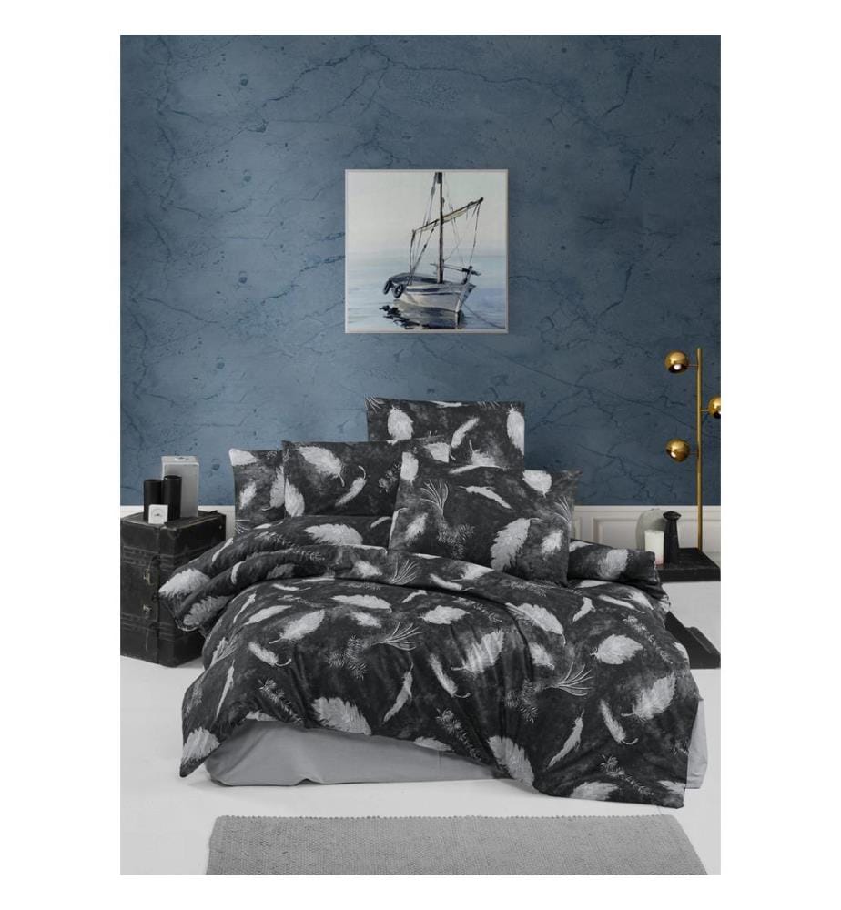 Ensemble De Couvertures De Courtepointe Ranforce King, Noir, Gris, Coton Ranforce