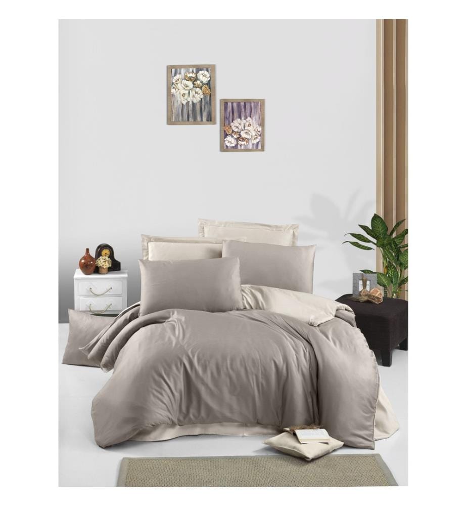 Satin Super King Steppdeckenbezug, Cappuccino, Creme, 100% Baumwolle Satin
