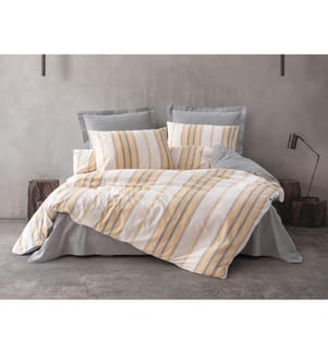 Set copripiumino singolo , Giallo, Grigio, Bianco, 50% Cotone / 50% Poliestere