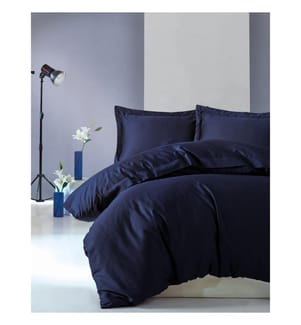 Set copripiumino super king in raso, blu scuro, 100% cotone Satin