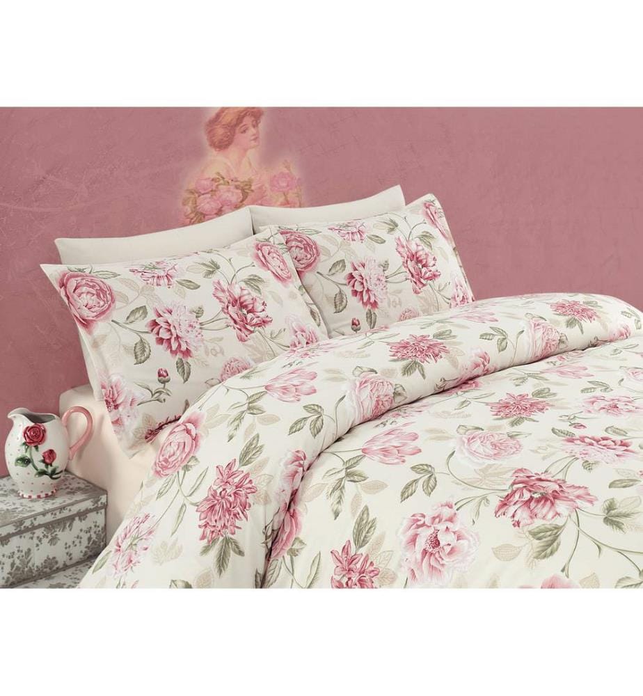 Super King Steppdeckenbezug, Rosa, Creme, Grün, 65% Baumwolle / 35% Polyester