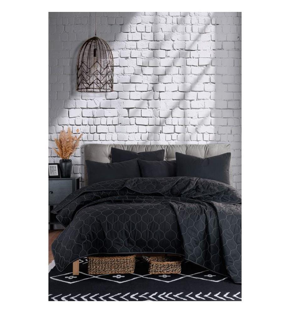 Ensemble de couvre-lit matelassé King, noir, 65 % COTON / 35 % POLYESTER (housse) /