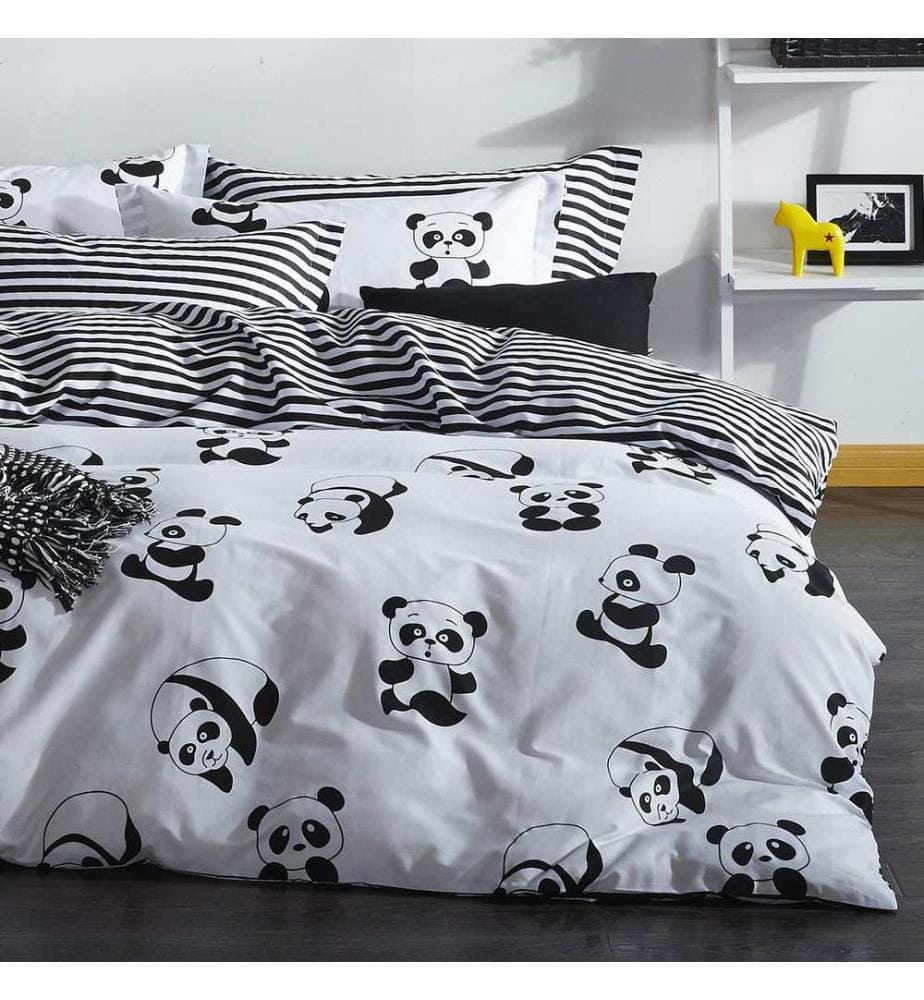 Housse de couette King, noir, blanc, 65% coton / 35% polyester