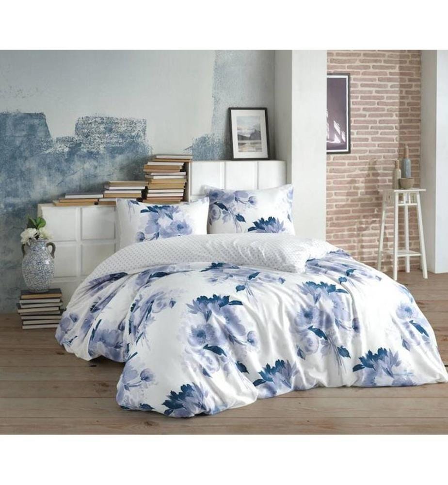 Ranforce Super King Quilt Cover Set, WeissDunkelblau, Baumwolle Ranforce