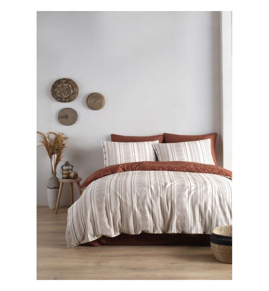 Satin Einzelbettbezug , Terracotta, Creme, 100% Baumwolle Satin, Jacquard