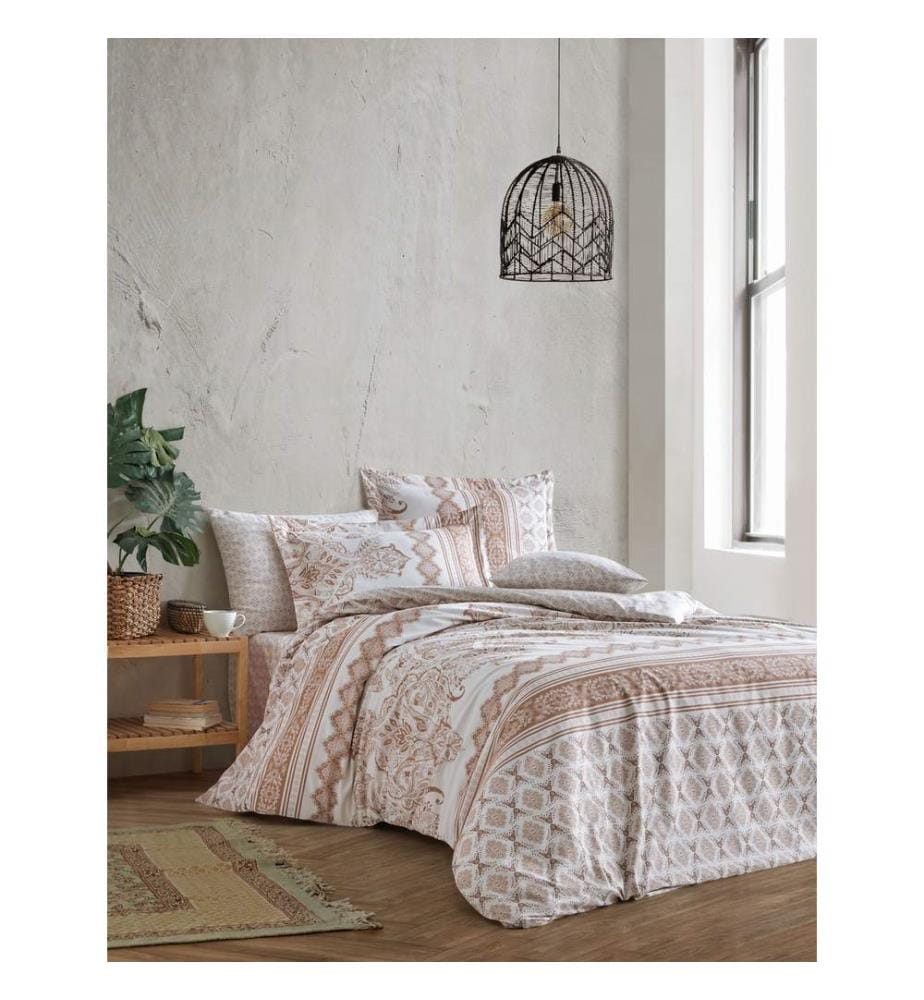 Ranforce Einzelner Steppdeckenbezug , Braun, Beige, Weiss, 100% Baumwolle Ranforce
