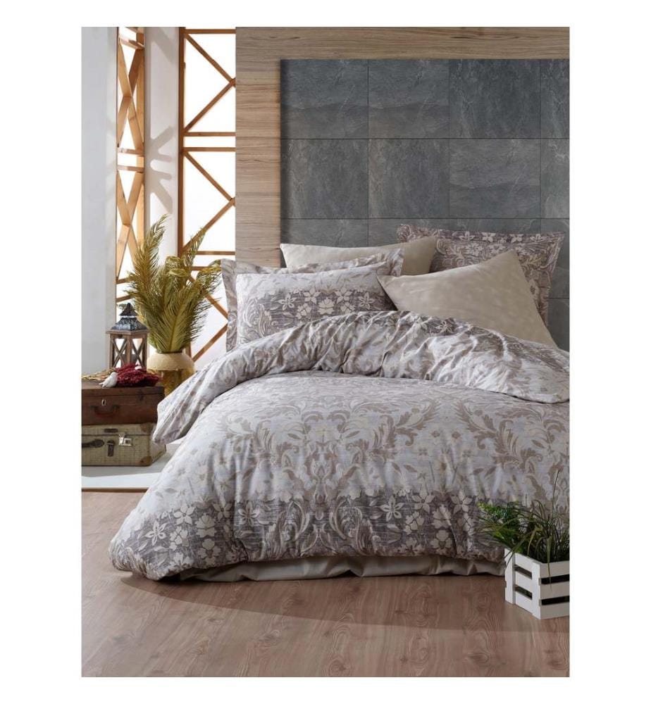 Ranforce King Quilt Cover Set , Brown, Grey, White, 100% Cotton Ranforce