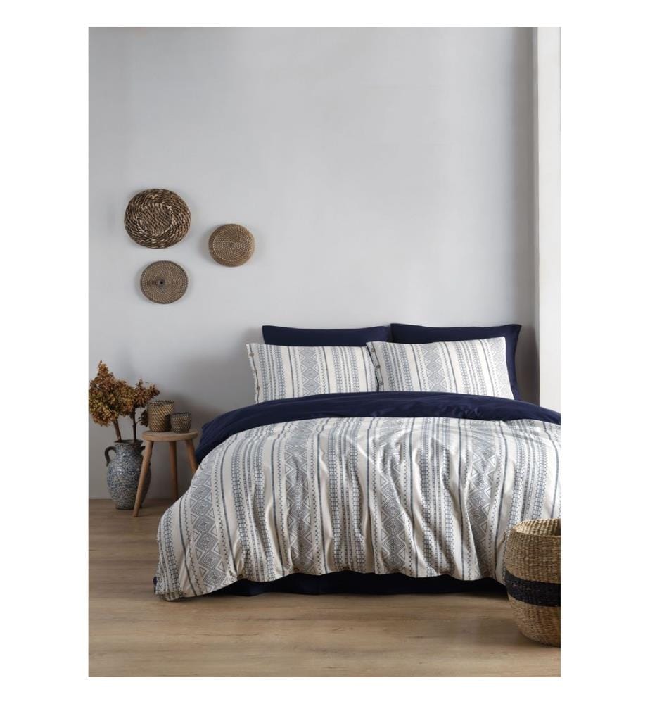 Satin Bettbezug für Königsklasse , Indigoblau, Creme, 100% Baumwolle Satin, Jacquard
