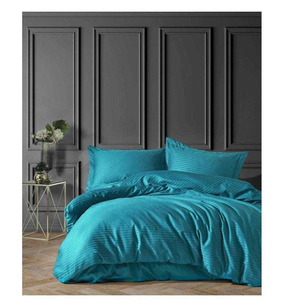 Housse de couette en satin King, FR, 100 % coton satin, turquoise