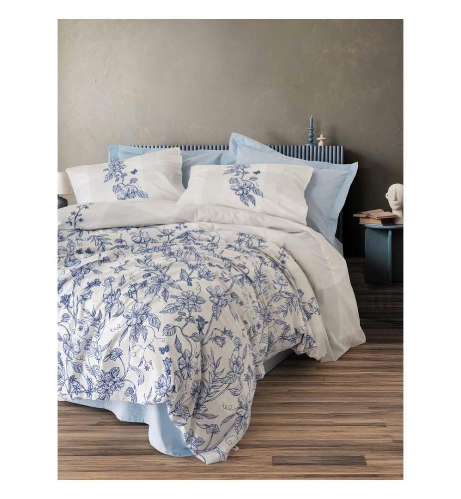 Ranforce Einzelbettwäsche-Set, FR, 100 % Baumwolle, Blau