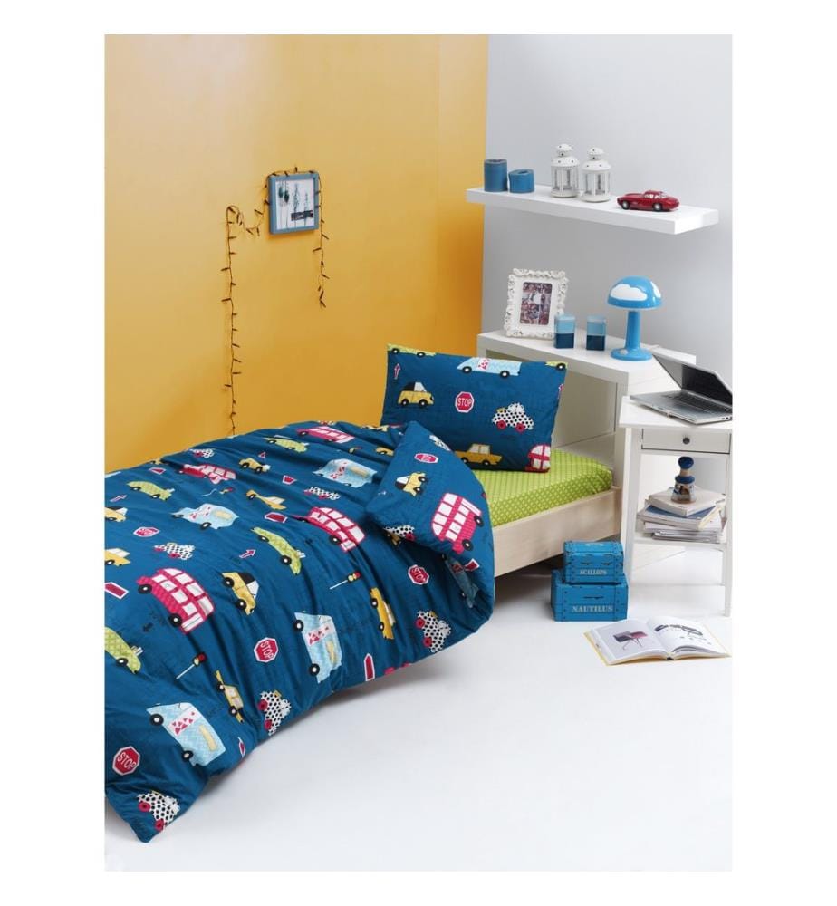 Housse de couette une place, FR, 65 % coton / 35 % polyester, bleue