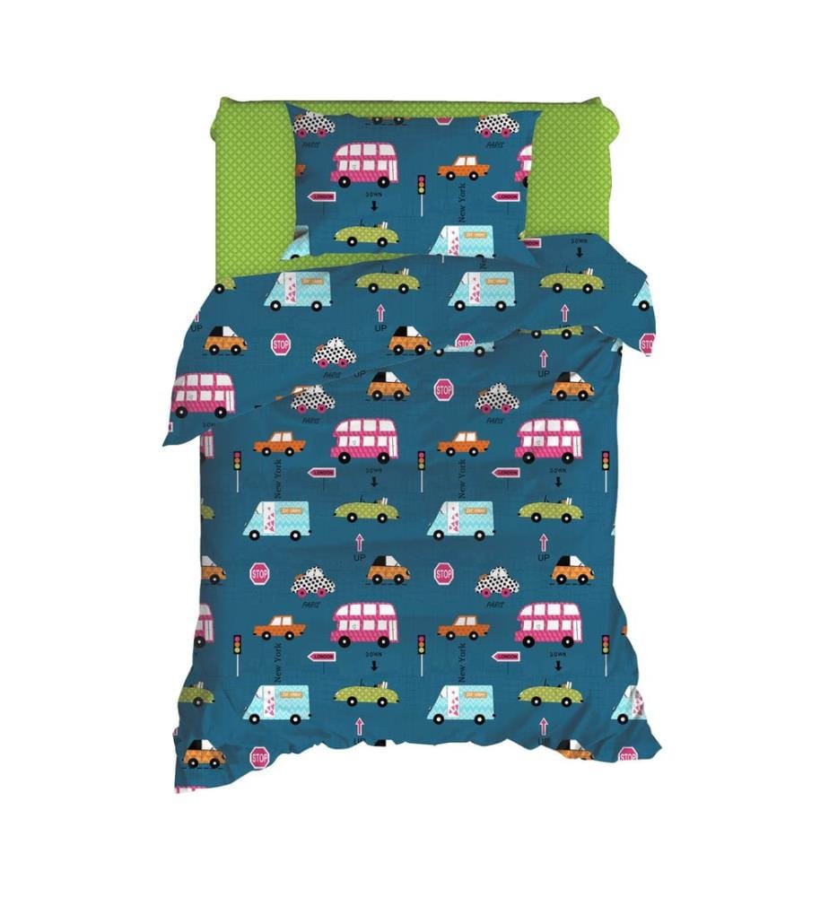 Housse de couette une place, FR, 65 % coton / 35 % polyester, bleue