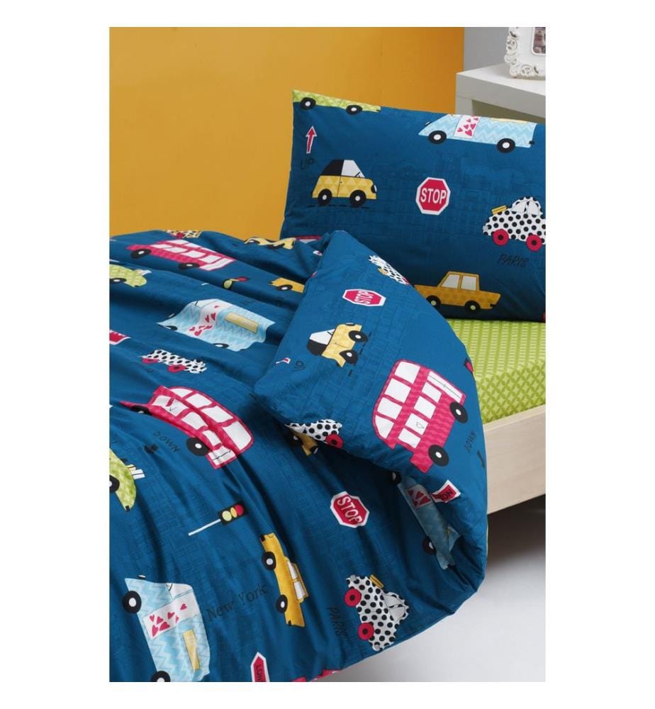 Housse de couette une place, FR, 65 % coton / 35 % polyester, bleue