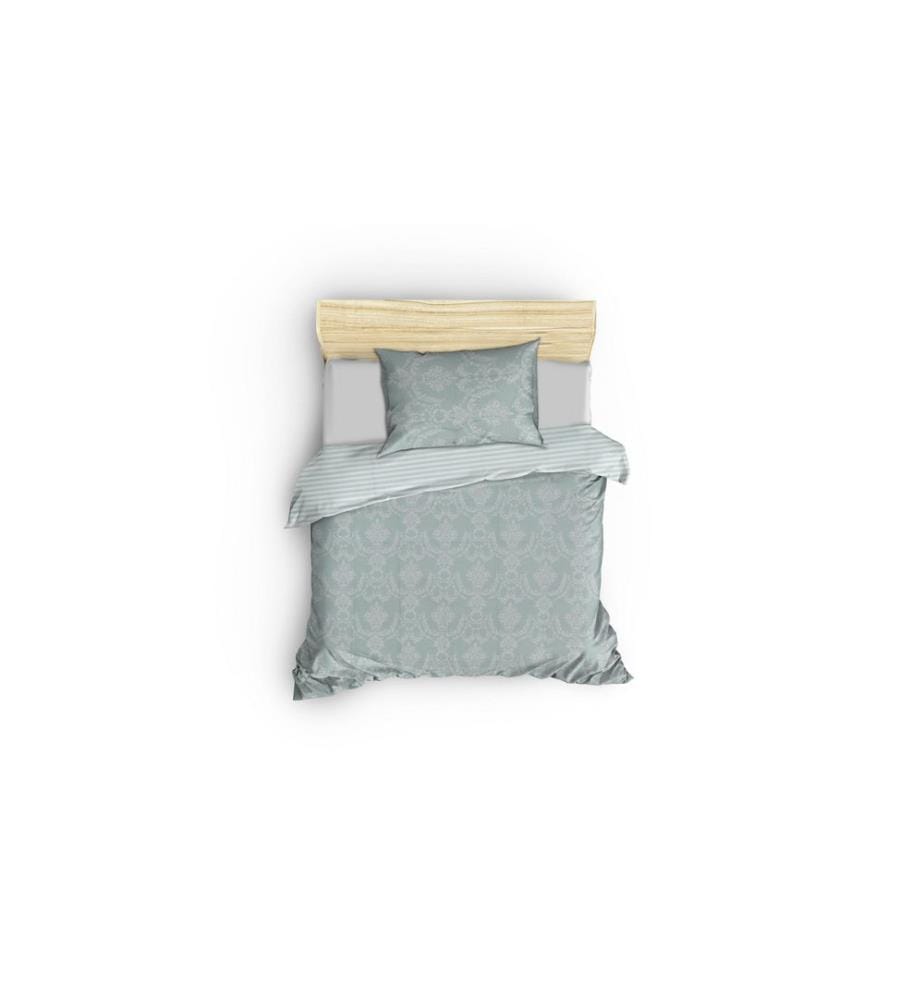 Housse de couette une place, FR, 65 % coton / 35 % polyester, vert d'eau, blanc