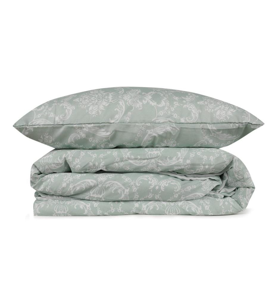 Housse de couette une place, FR, 65 % coton / 35 % polyester, vert d'eau, blanc