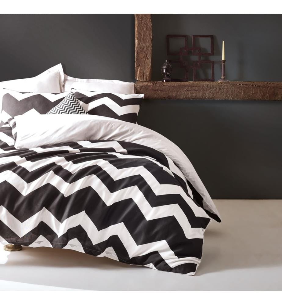 Housse de couette Super King, FR, 65 % coton / 35 % polyester, noir et blanc