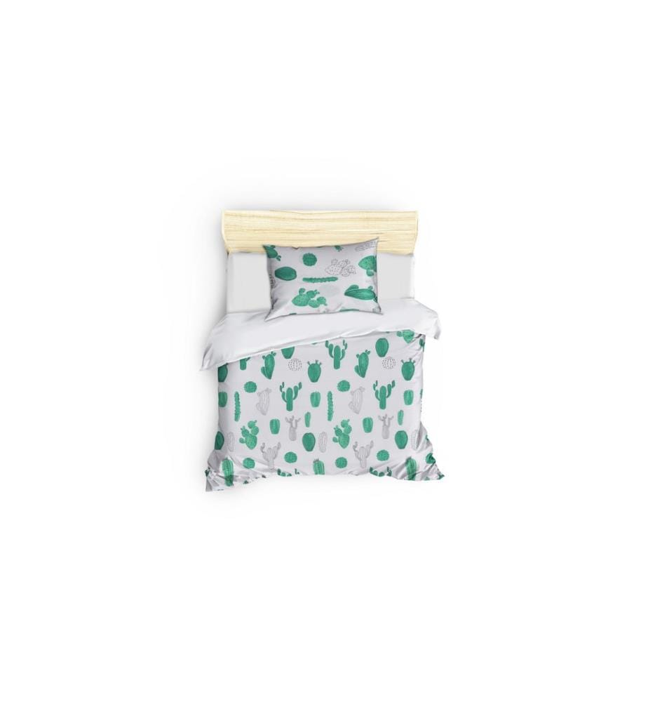 Housse de couette simple, FR, 65 % coton / 35 % polyester, blanc, vert