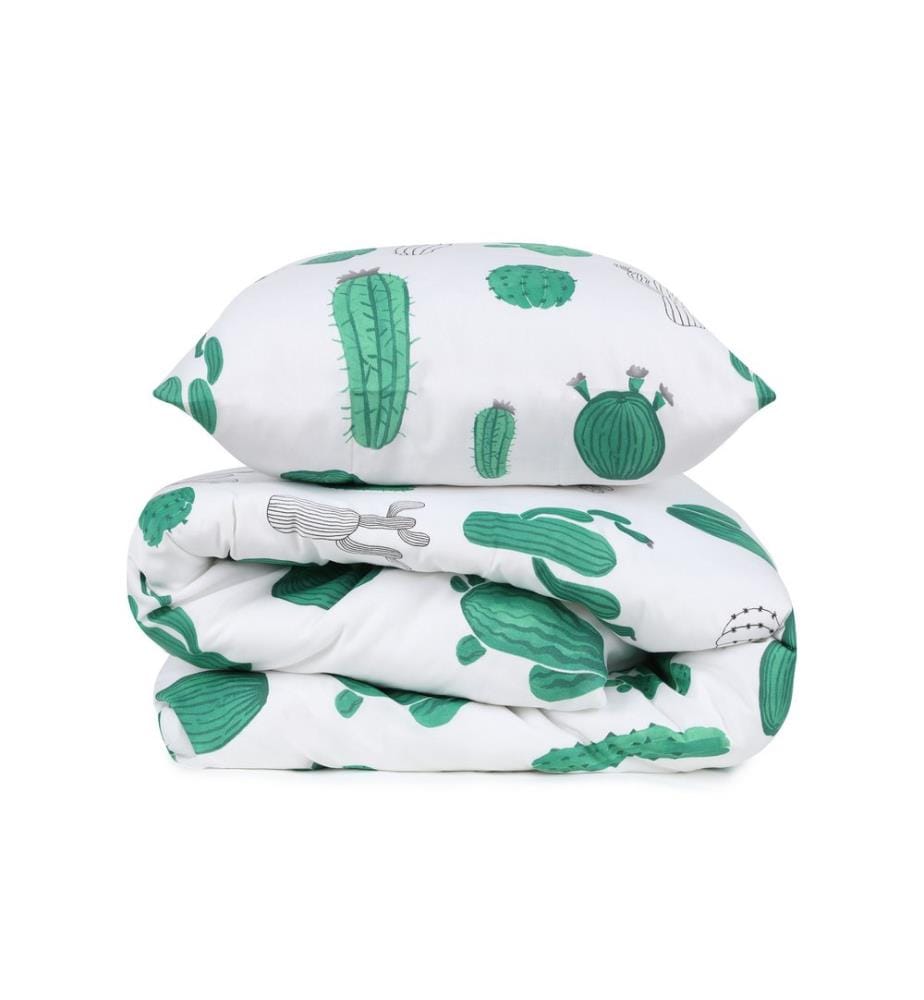 Housse de couette simple, FR, 65 % coton / 35 % polyester, blanc, vert