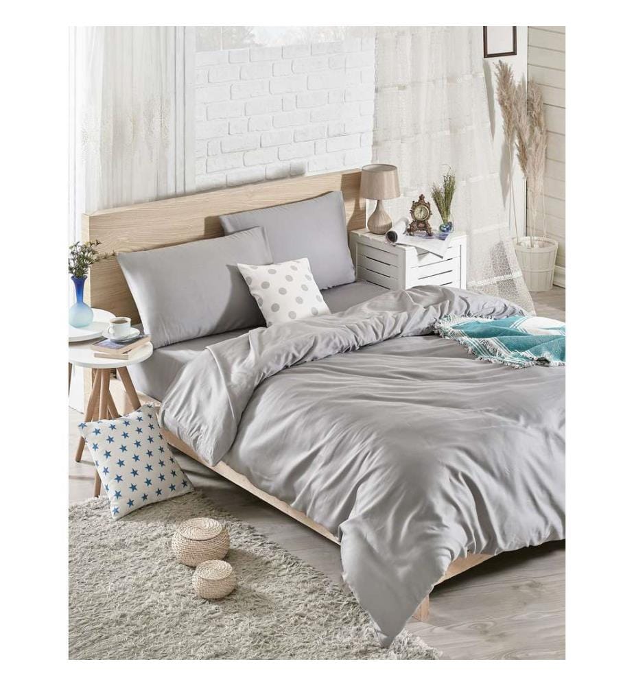 Housse de couette en satin King, FR, 100 % coton satin, gris