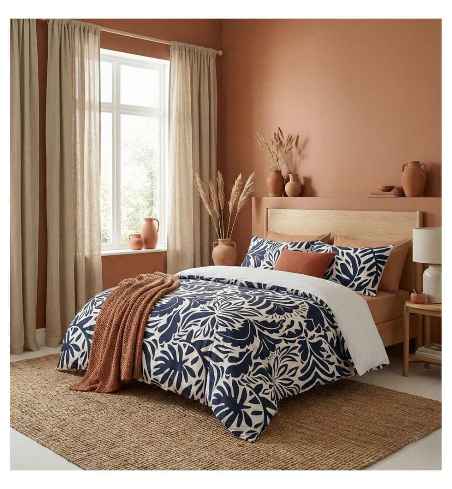 Housse de couette simple, FR, 70 % coton / 30 % polyester, bleu marine, blanc