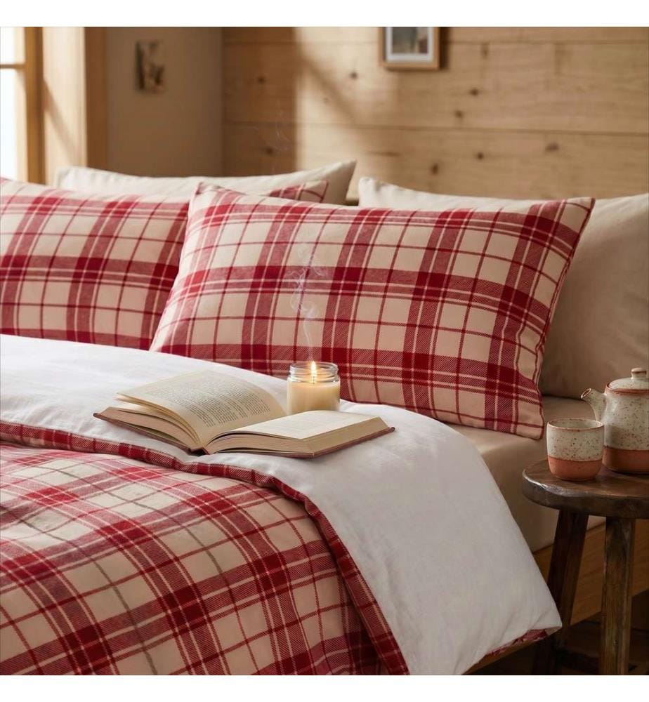 Housse de couette une place, FR, 70 % coton / 30 % polyester, rouge, beige, blanc