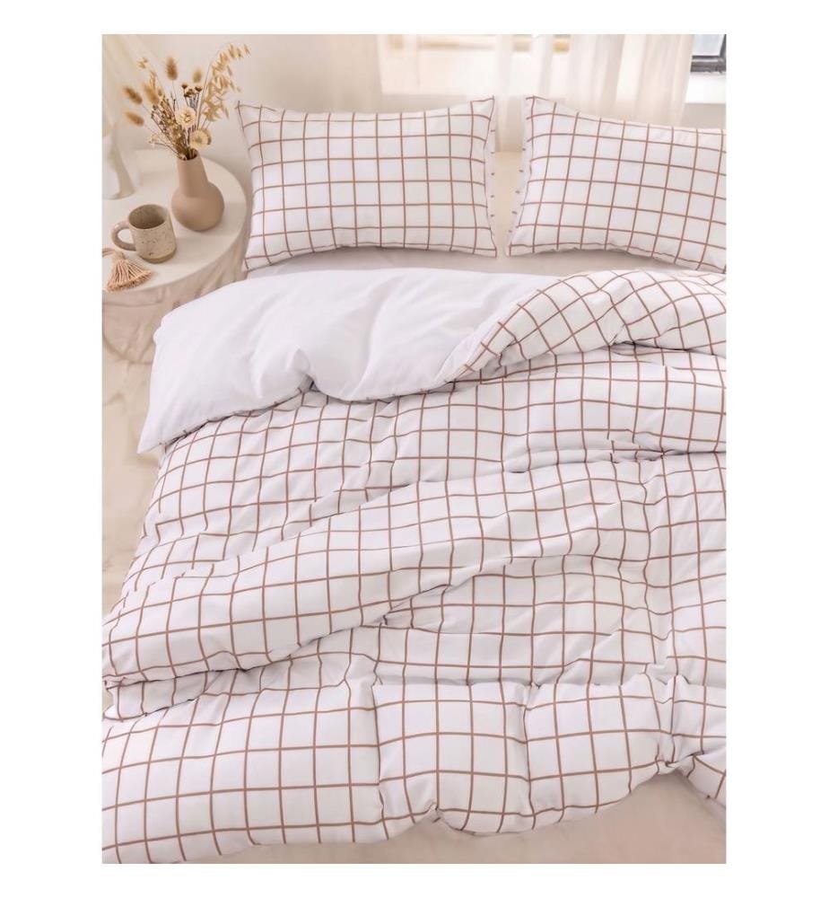 Housse de couette une place, FR, 70 % coton / 30 % polyester, blanc, beige