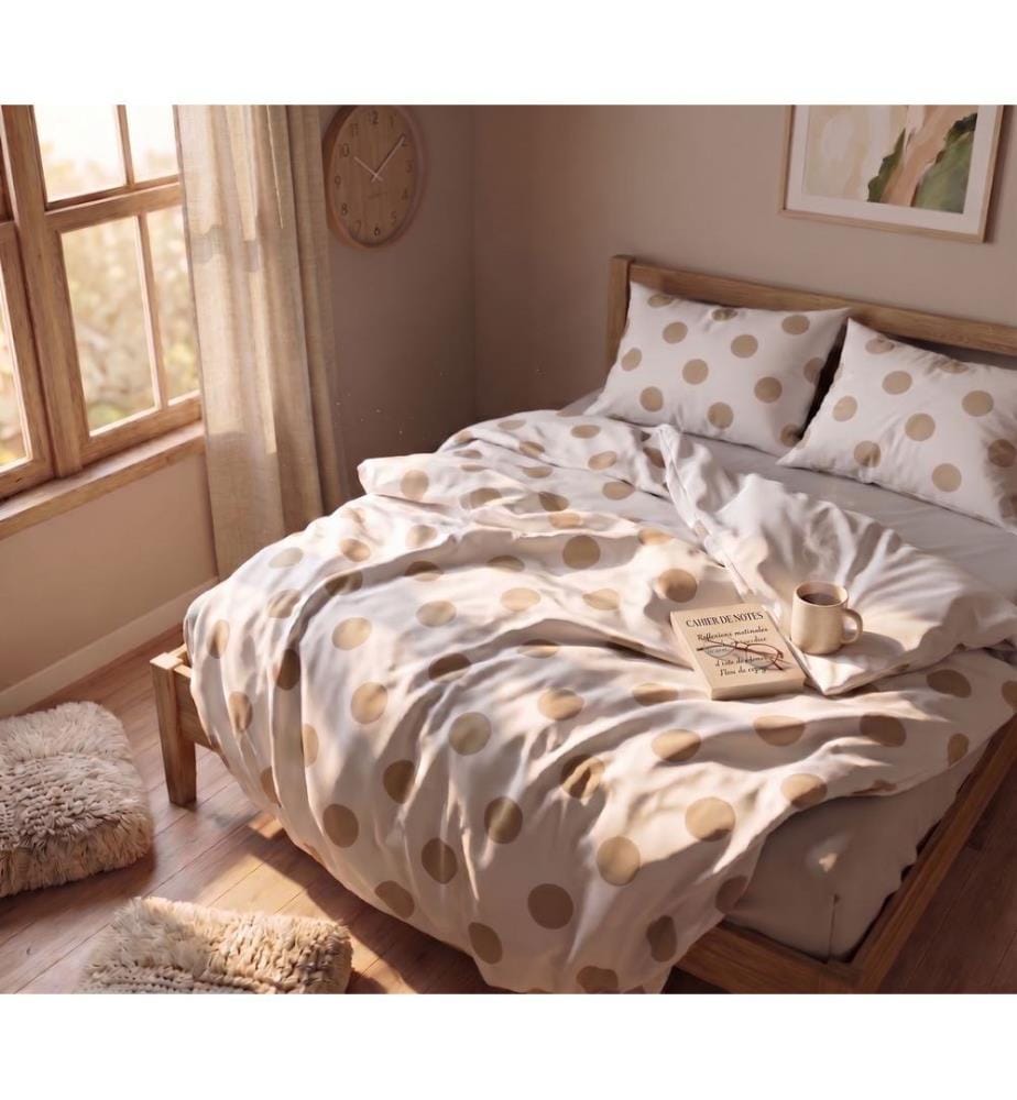 Einzelbettwäsche-Set, FR, 70 % Baumwolle / 30 % Polyester, Weiss, Beige
