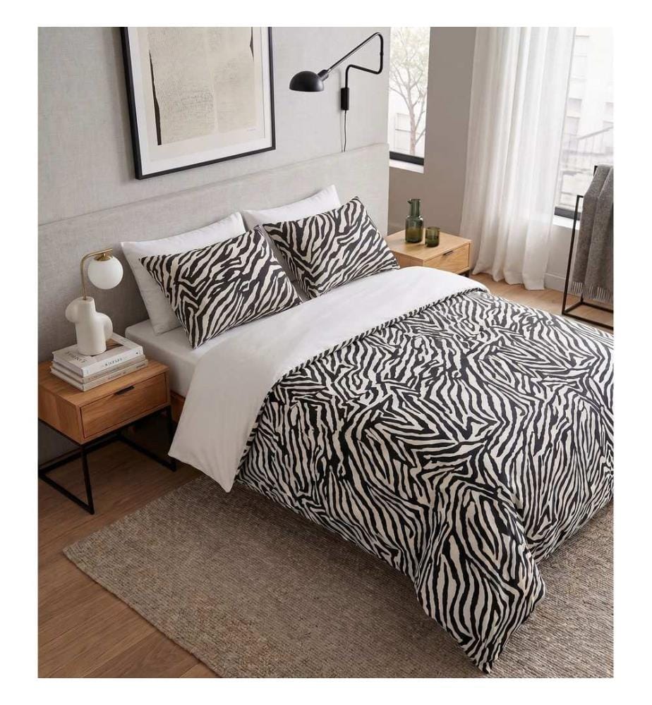 Einzelbettwäsche-Set, FR, 70 % Baumwolle / 30 % Polyester, Schwarz, Weiss