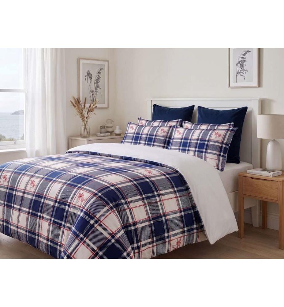 Housse de couette simple, FR, 70 % coton / 30 % polyester, bleu foncé, blanc