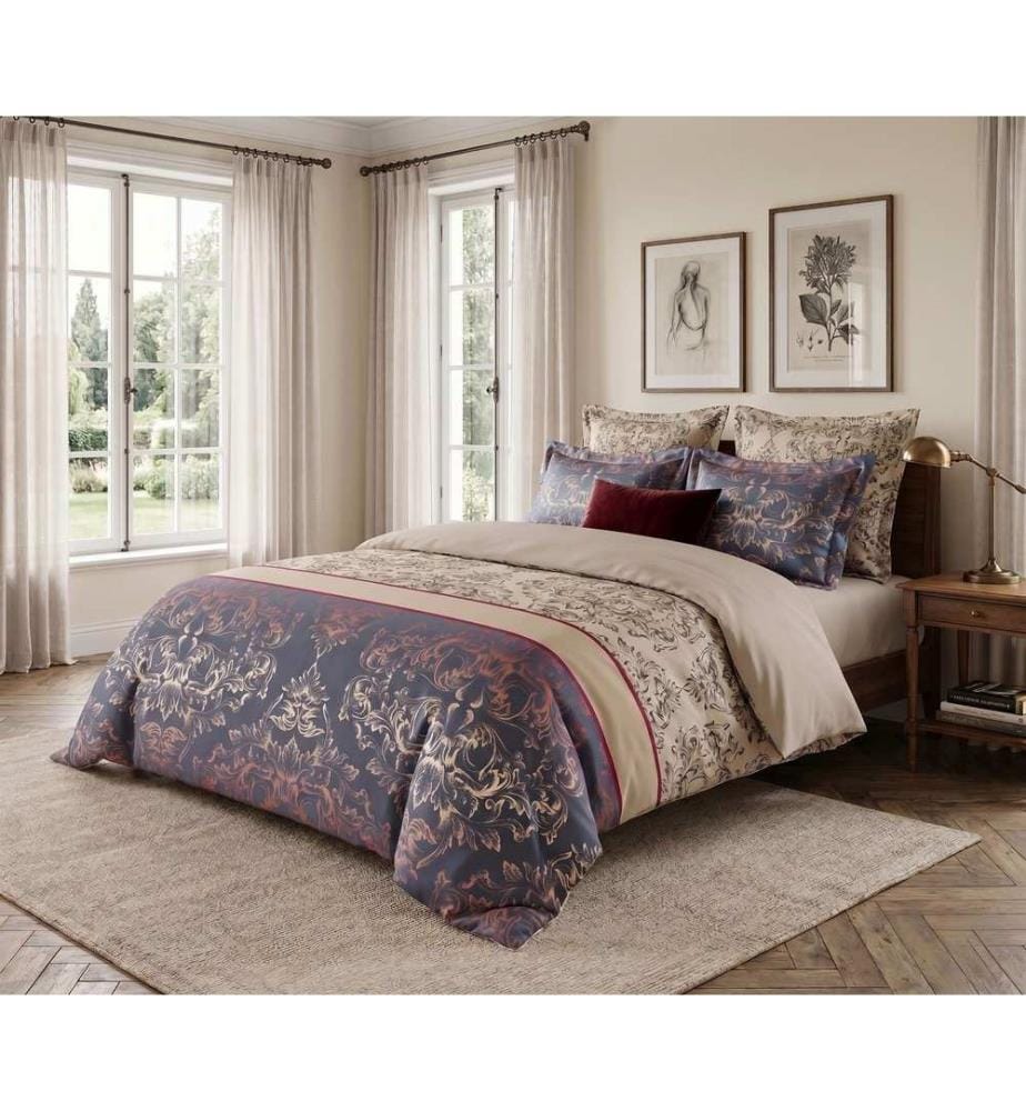 Housse de couette une place, FR, 70 % coton / 30 % polyester, beige, vison, bleu