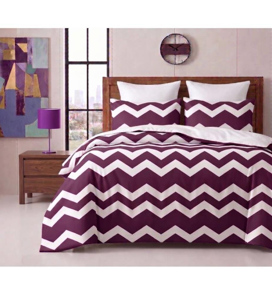 Housse de couette King, FR, 70 % coton / 30 % polyester, blanc et violet