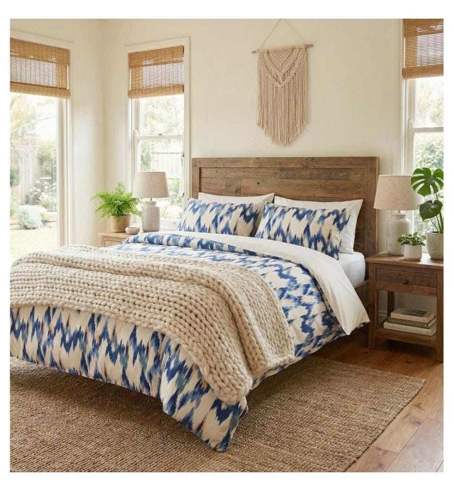 Housse de couette très grand lit, résistante au froid, 70 % coton / 30 % polyester, bleu et blanc