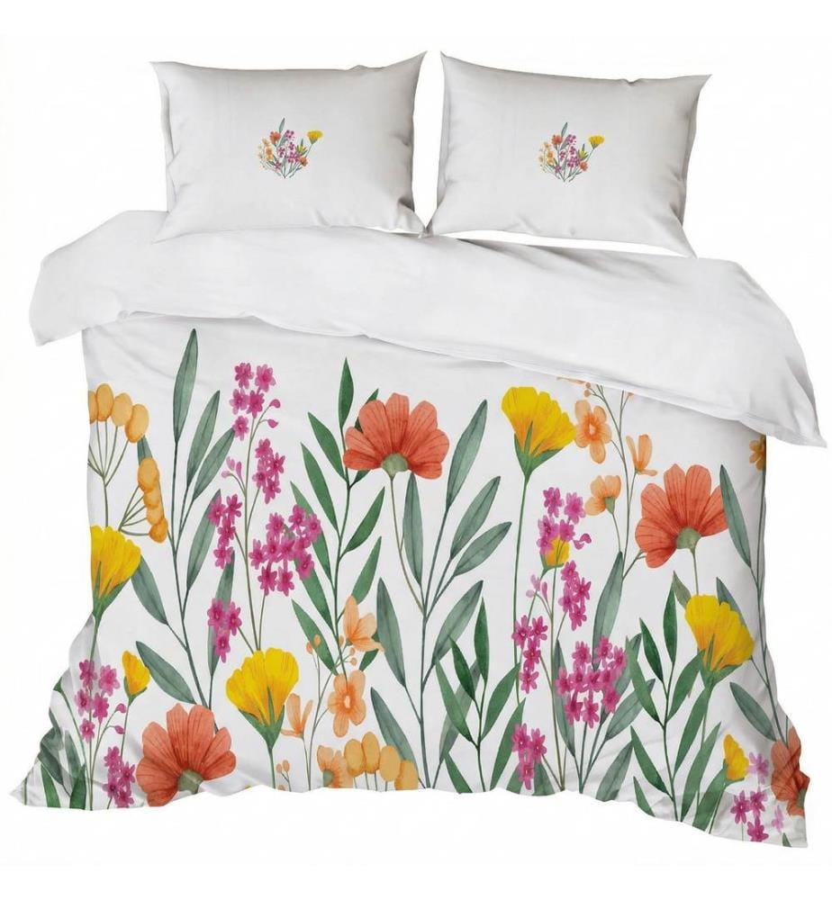 Housse de couette double, résistante à l'humidité, 70 % coton / 30 % polyester, crème, orange, vert, jaune