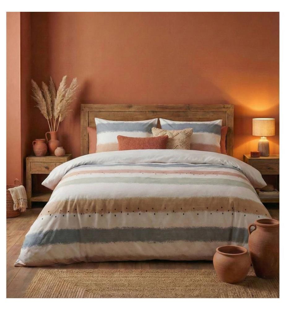 Parure de lit double, résistante au feu, 70 % coton / 30 % polyester, rouge, bleu, beige, blanc