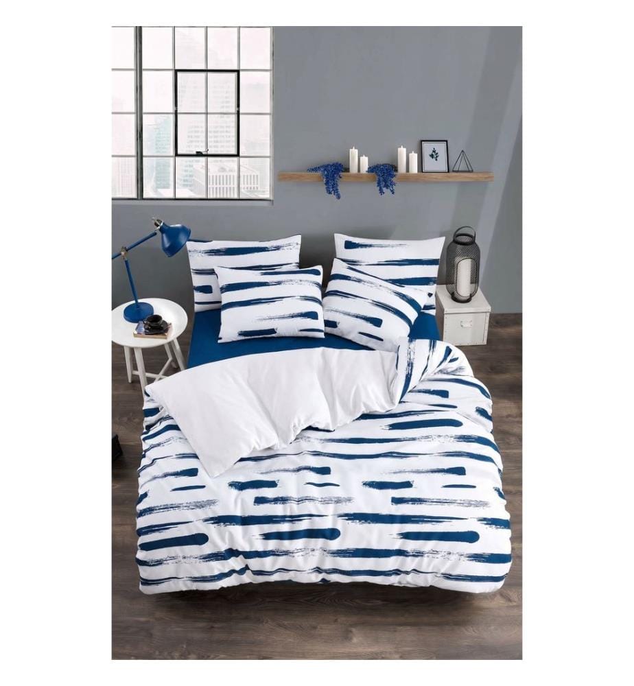 Housse de couette double, résistante au froid, 70 % coton / 30 % polyester, bleue