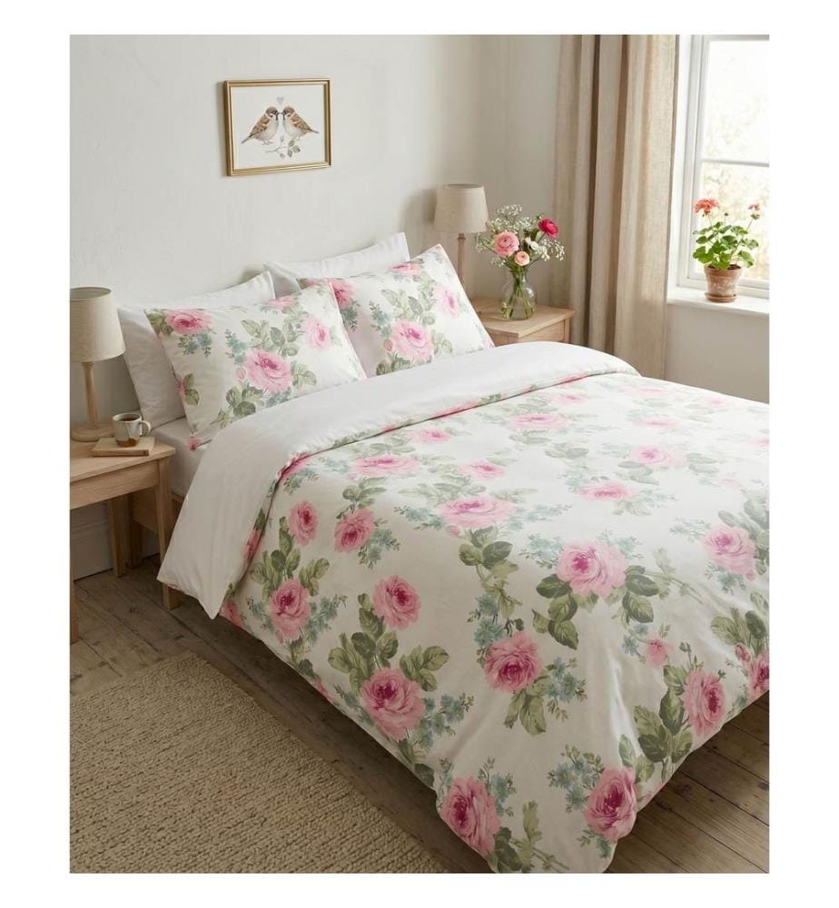Parure de lit double, résistante au froid, 70 % coton / 30 % polyester, blanc, vert, rose