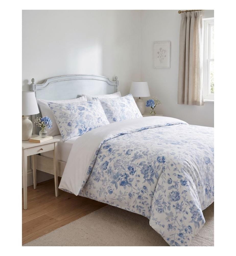 Doppelbettwäsche-Set, FR, 70 % Baumwolle / 30 % Polyester, Weiss, Blau