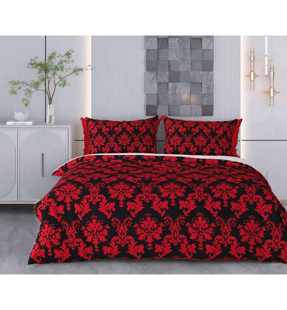 Einzelbettwäsche-Set, FR, 70 % Baumwolle / 30 % Polyester, Rot, Schwarz