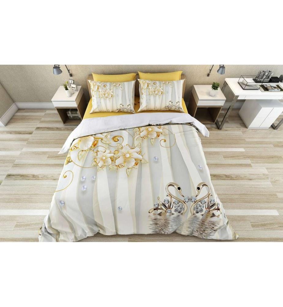 Housse de couette une place, FR, 70 % coton / 30 % polyester, or, blanc, gris