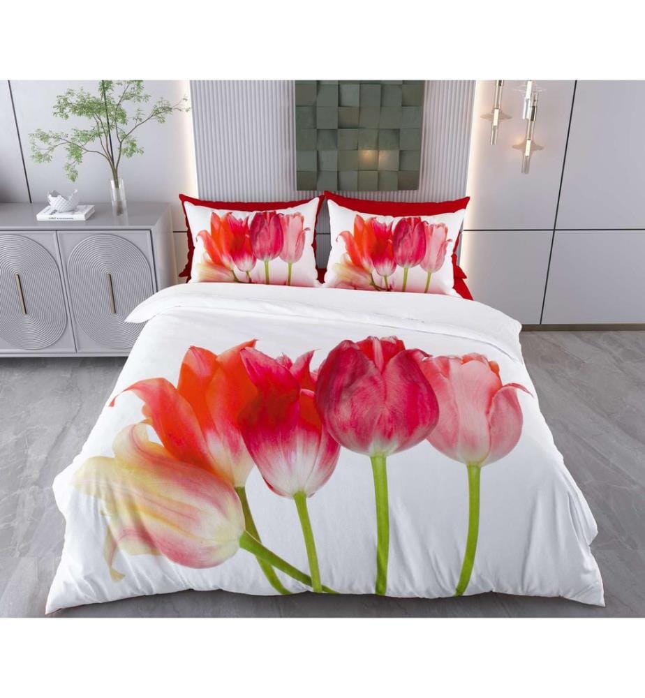 Bettwäsche-Set (Super King), schwer entflammbar, 70 % Baumwolle / 30 % Polyester, Weiss, Rot, Orange, Rosa, Grün