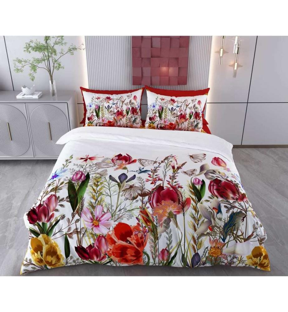 Bettwäsche-Set (Super King), FR, 70 % Baumwolle / 30 % Polyester, Weiss, Braun, Rot, Grün, Rosa