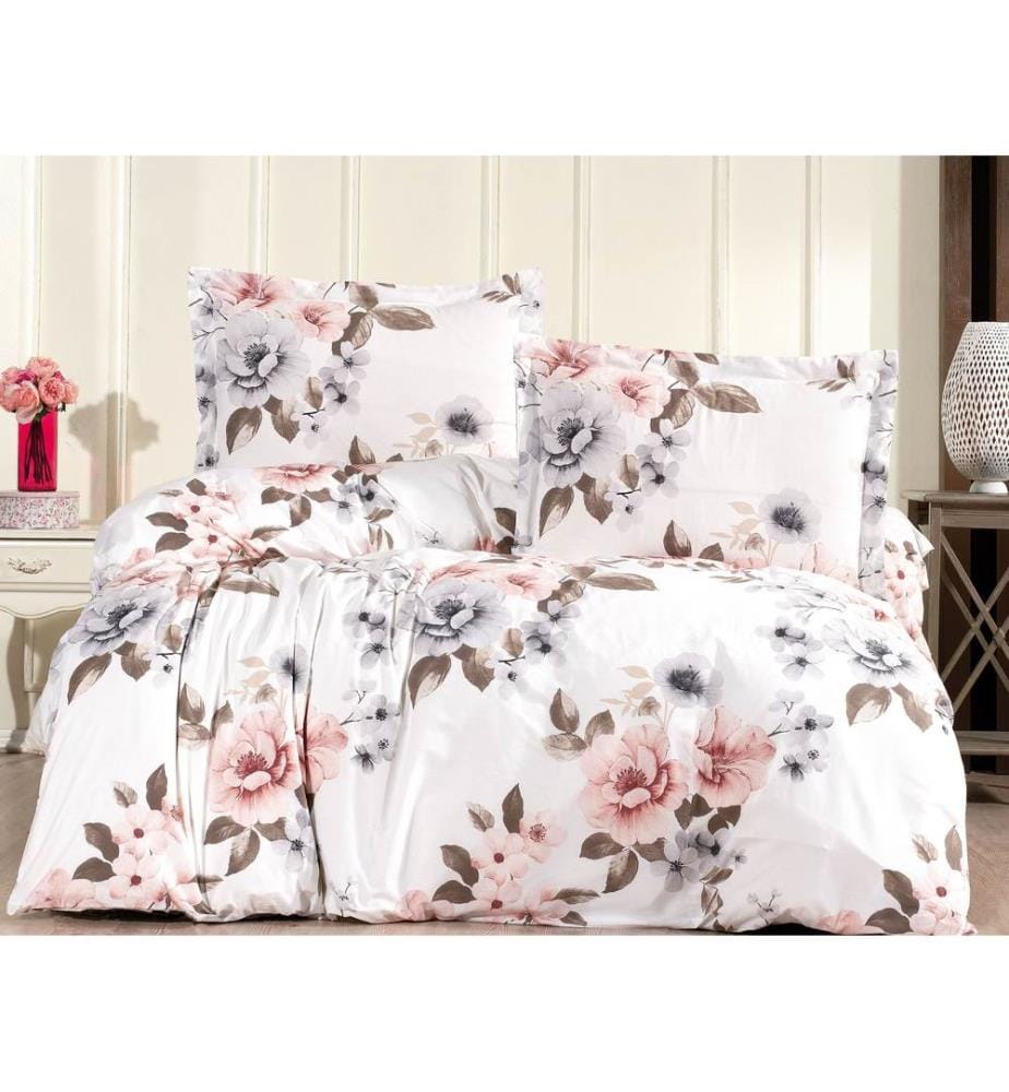 Housse de couette simple Ranforce, FR, 100 % coton Ranforce, blanc, marron, rose clair, violet clair