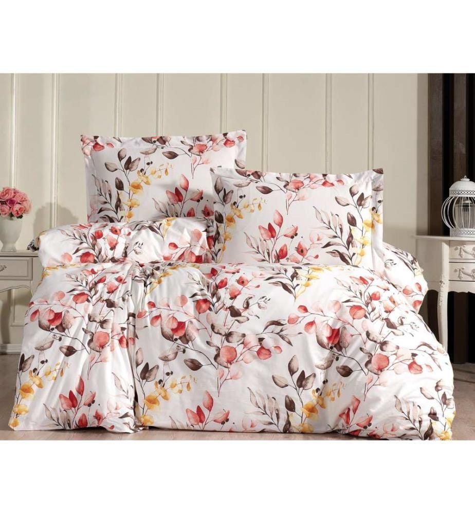 Housse de couette Ranforce Super King, FR, 100 % coton Ranforce, blanc, marron, jaune, rouge, gris