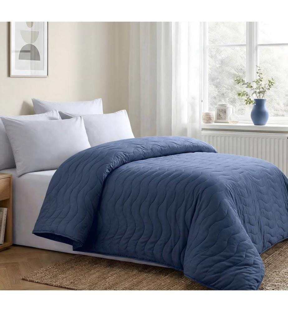 Ranforce King Quilted Bedspread, EU, FR, 100% COTTON RANFORCE, Dark Blue