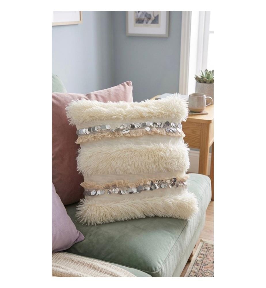 Housse de coussin, 65 % polyester recyclé / 35 % lin, crème, argent