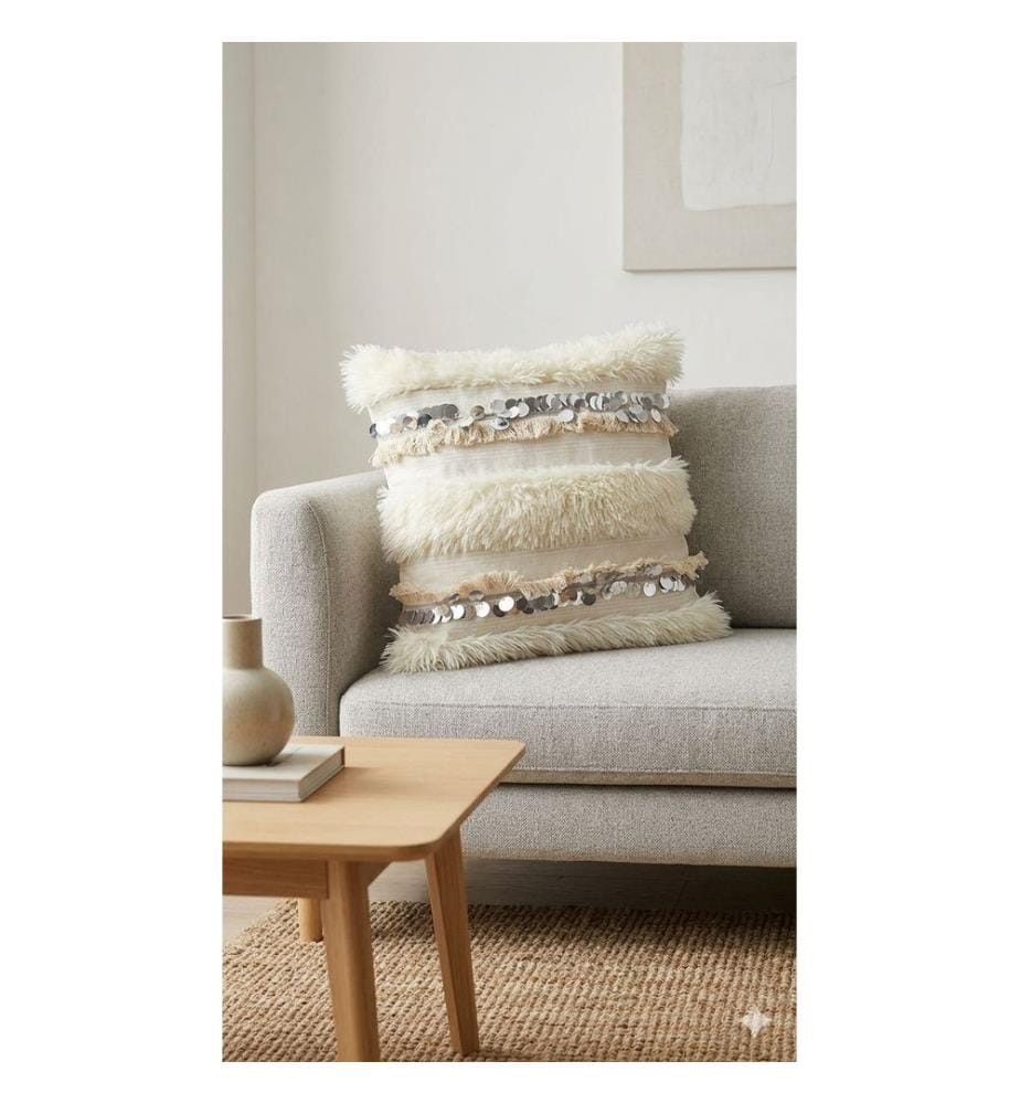 Housse de coussin, 65 % polyester recyclé / 35 % lin, crème, argent