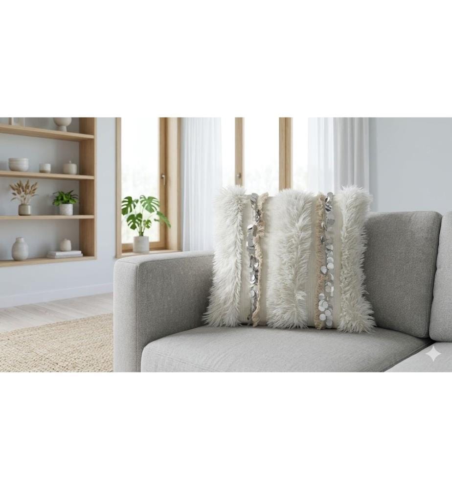 Housse de coussin, 65 % polyester recyclé / 35 % lin, crème, argent