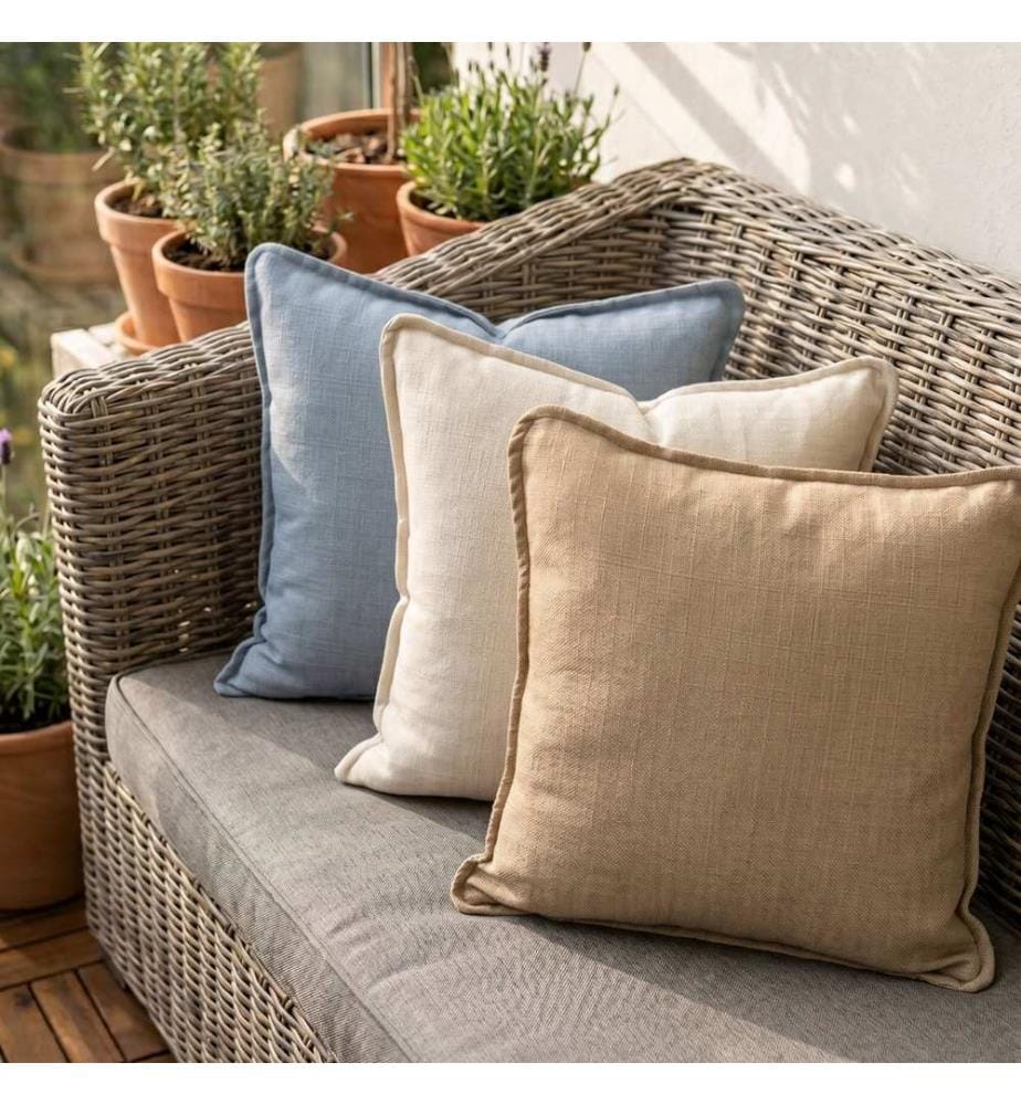 Ensemble de 2 housses de coussin, 100 % lin, bleu clair